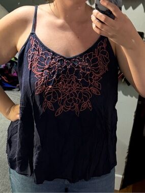 torrid Navy Cami with Pink Floral Embroidery